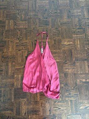 aerie Satin-Look Halter Tank Top in Deep Pink